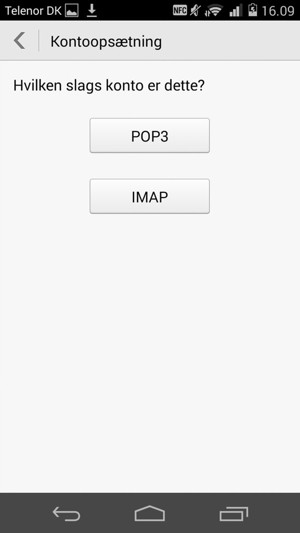 Vælg POP3 eller IMAP
