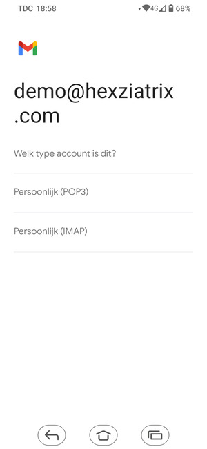 Selecteer Persoonlijk (POP3) of Persoonlijk (IMAP)