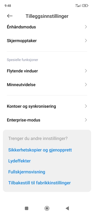 Bla til og velg Kontoer og synkronisering