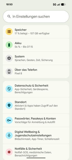 Scrollen Sie und wählen Sie Datenschutz & Sicherheit