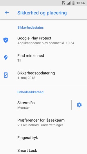 Din telefon er nu sikret med en skærmlås