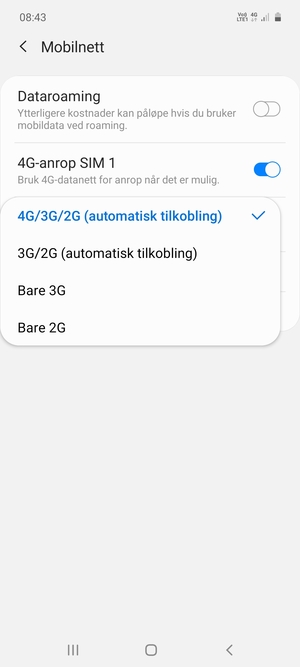 Velg ønsket alternativ