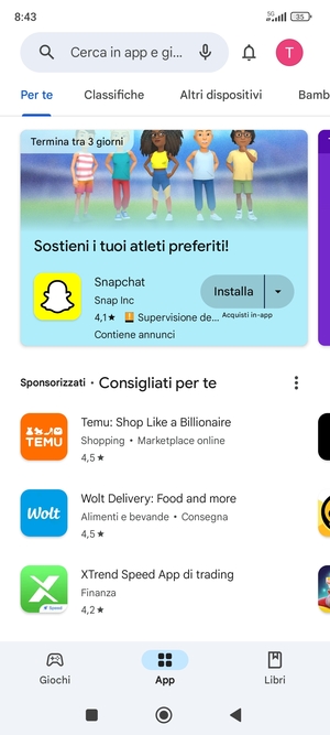Seleziona la barra di ricerca