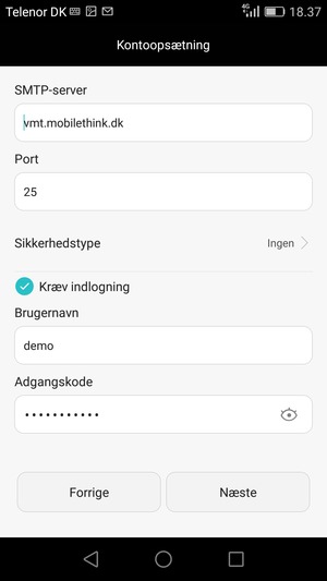 Indtast udgående serveradresse