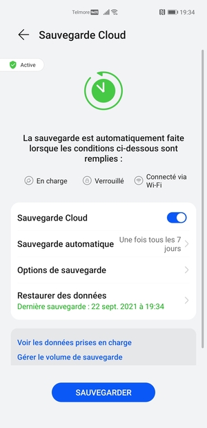 La sauvegarde est maintenant créée