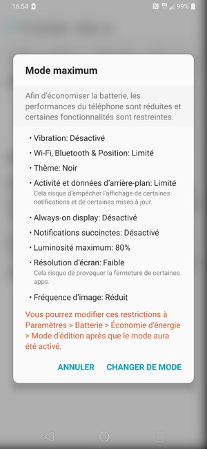Sélectionnez CHANGER DE MODE