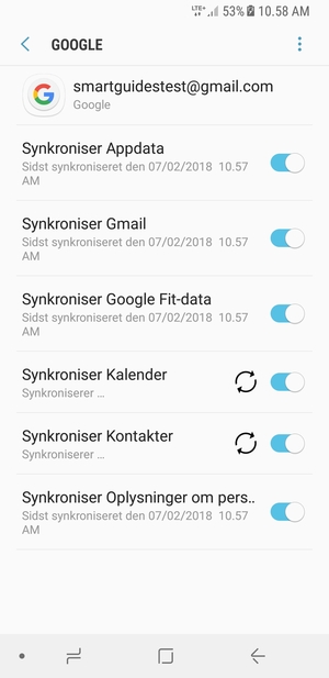 Dine oplysninger vil blive synkroniseret