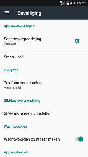 Om de pin voor de simkaart te wijzigen, keert u terug naar het menu Beveiliging en selecteert u SIM-vergrendeling instellen