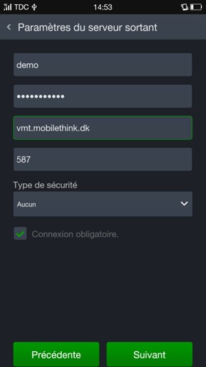 Saisissez l'adresse du serveur sortant