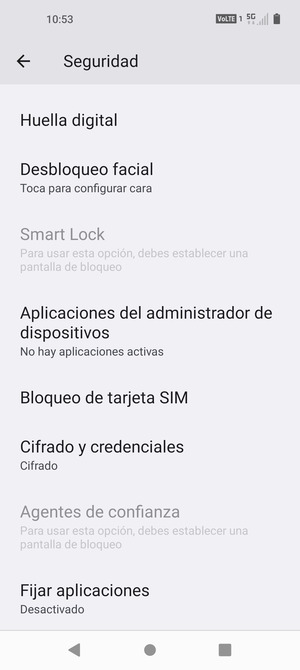 Desplácese y seleccione Bloqueo de tarjeta SIM