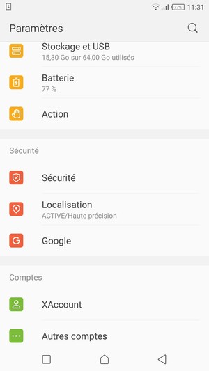 Faites défiler et sélectionnez Sécurité