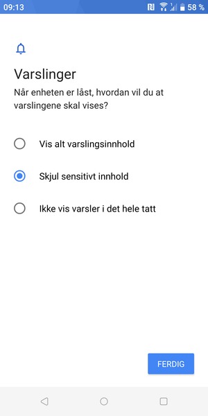 Velg ønsket alternativ og velg FERDIG