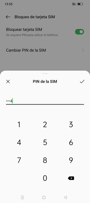 Introduzca PIN actual para esta tarjeta SIM y seleccione Aceptar