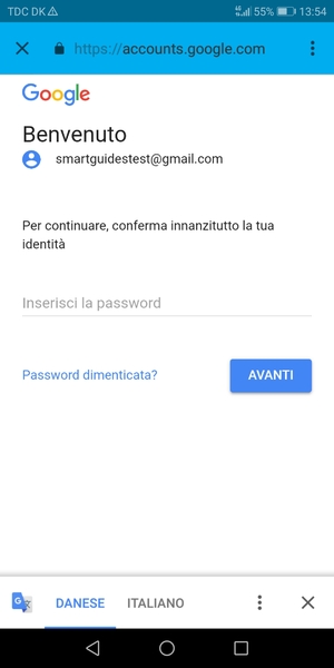Inserisci la tua password di Gmail e seleziona AVANTI