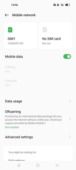 Select SIM1 or SIM2