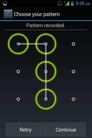Draw an unlock pattern and select Continue