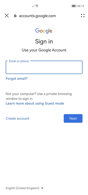 Enter your Gmail address and select Next