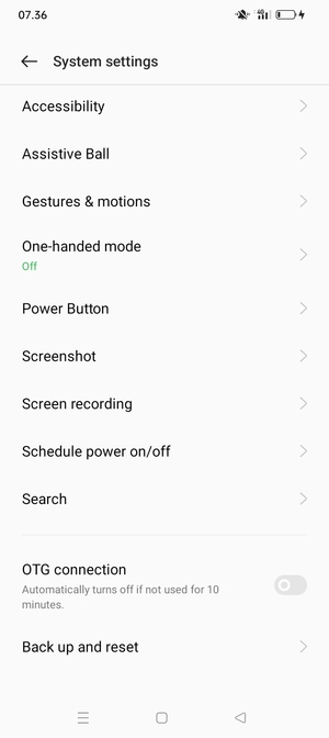 Scroll to and select Back up and reset