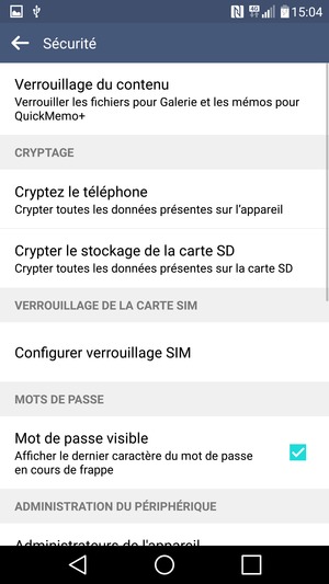 Sélectionnez Configurer verrouillage SIM