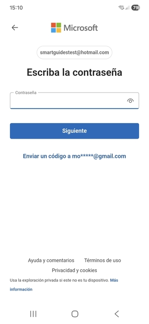 Introduzca su contraseña y seleccione Siguiente