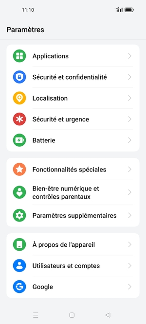Faites défiler et sélectionnez Sécurité et confidentialité