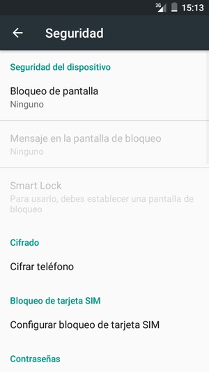 Para cambiar el PIN de la tarjeta SIM, vuelva al menú Seguridad y seleccione Configurar bloqueo de tarjeta SIM