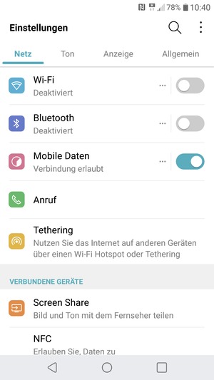 Wählen Sie Netz