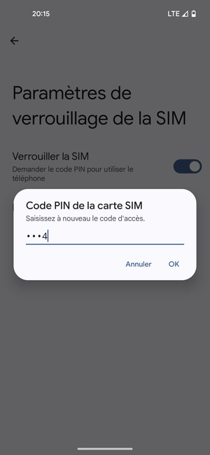 Veuillez confirmer votre nouveau code PIN de la carte SIM et sélectionner OK