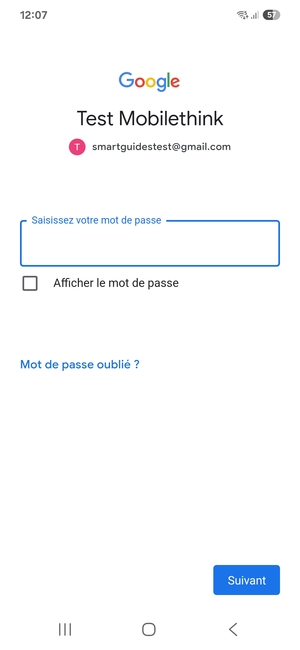Saisissez votre mot de passe Gmail et sélectionnez Suivant