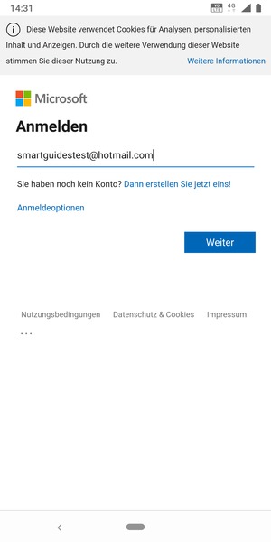 Geben Sie Ihre E-Mail-Adresse ein und wählen Sie Weiter