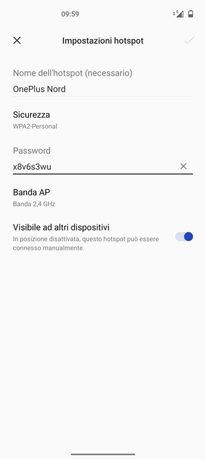 Inserisci una password dell'hotspot Wi-Fi di almeno 8 caratteri e seleziona OK