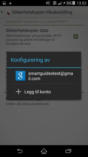 Velg sikkerhetskopi-kontoen din