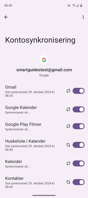 Dine kontakter fra Google vil synkroniseres til telefonen din