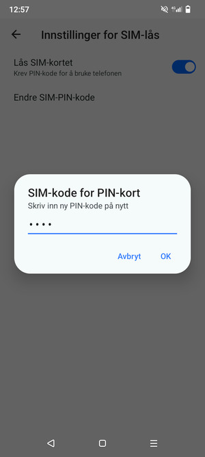Bekreft din nye PIN-kode for SIM-kort og velg OK