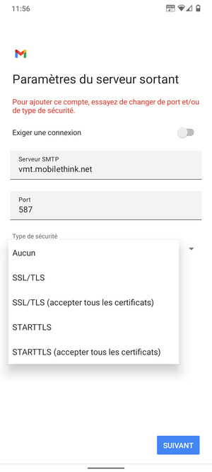 Sélectionnez Aucun puis SUIVANT