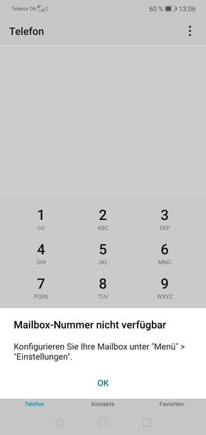 Falls Ihre Voicemail nicht eingerichtet ist, wählen Sie OK