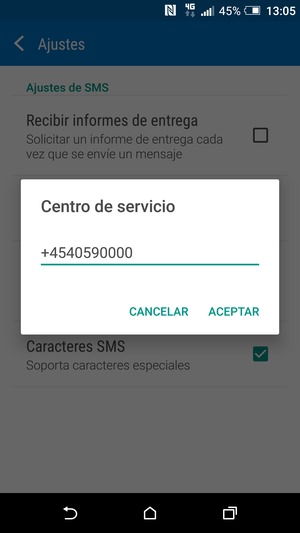 Introduzca el número de Centro de servicio y seleccione ACEPTAR