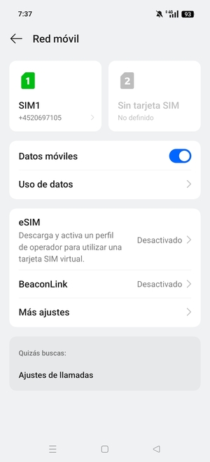 Seleccione SIM1 o SIM2