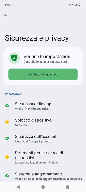 Per attivare il blocco dello schermo, vai al menu Sicurezza e privacy e seleziona Sblocco dispositivo