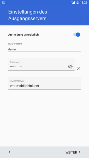 Geben Sie die Server-Adresse für ausgehende Post ein