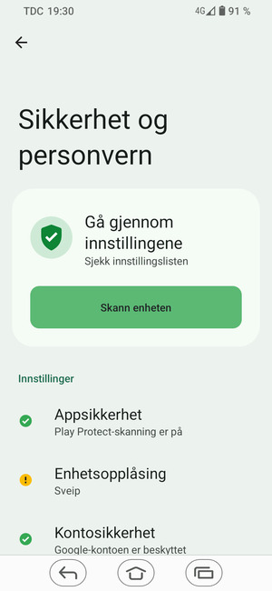 For å aktivere skjermlåsen, gå til Sikkerhet og personvern-menyen og velg Enhetsopplåsning
