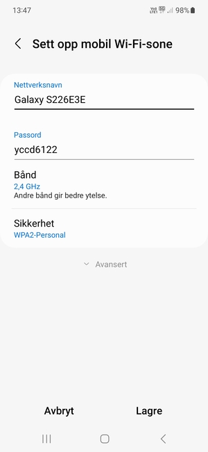 Skriv inn et passord på minst 8 tegn og velg Lagre
