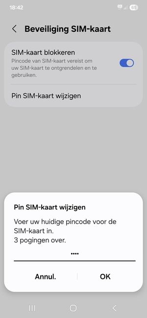 Voer uw Huidige pincode voor de SIM-kaart in en selecteer OK
