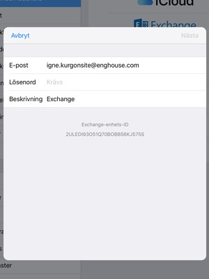 Ange din Exchange-e-postinformation och välj Nästa