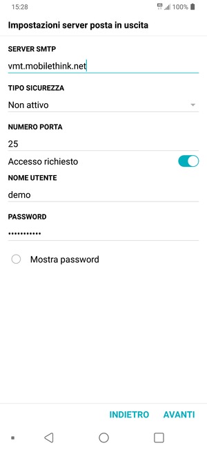 Inserisci l'indirizzo del server di posta in uscita