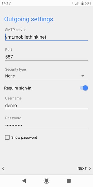 Enter Outgoing server address
