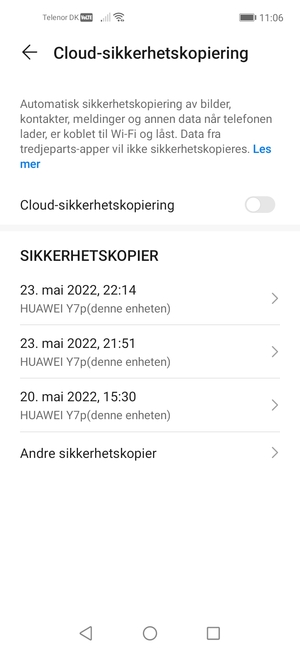 Slå på  Cloud-sikkerhetskopiering