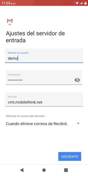 Introduzca Nombre de usuario y la dirección de servidor entrada. Seleccione SIGUIENTE