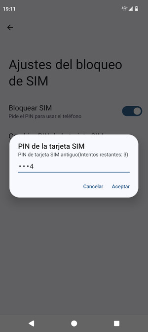 Introduzca su PIN de tarjeta SIM antiguo y seleccione Aceptar