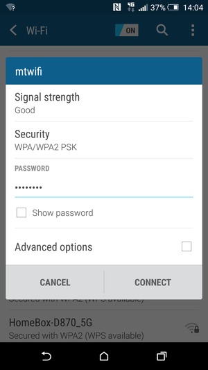 Enter the Wi-Fi password and select CONNECT